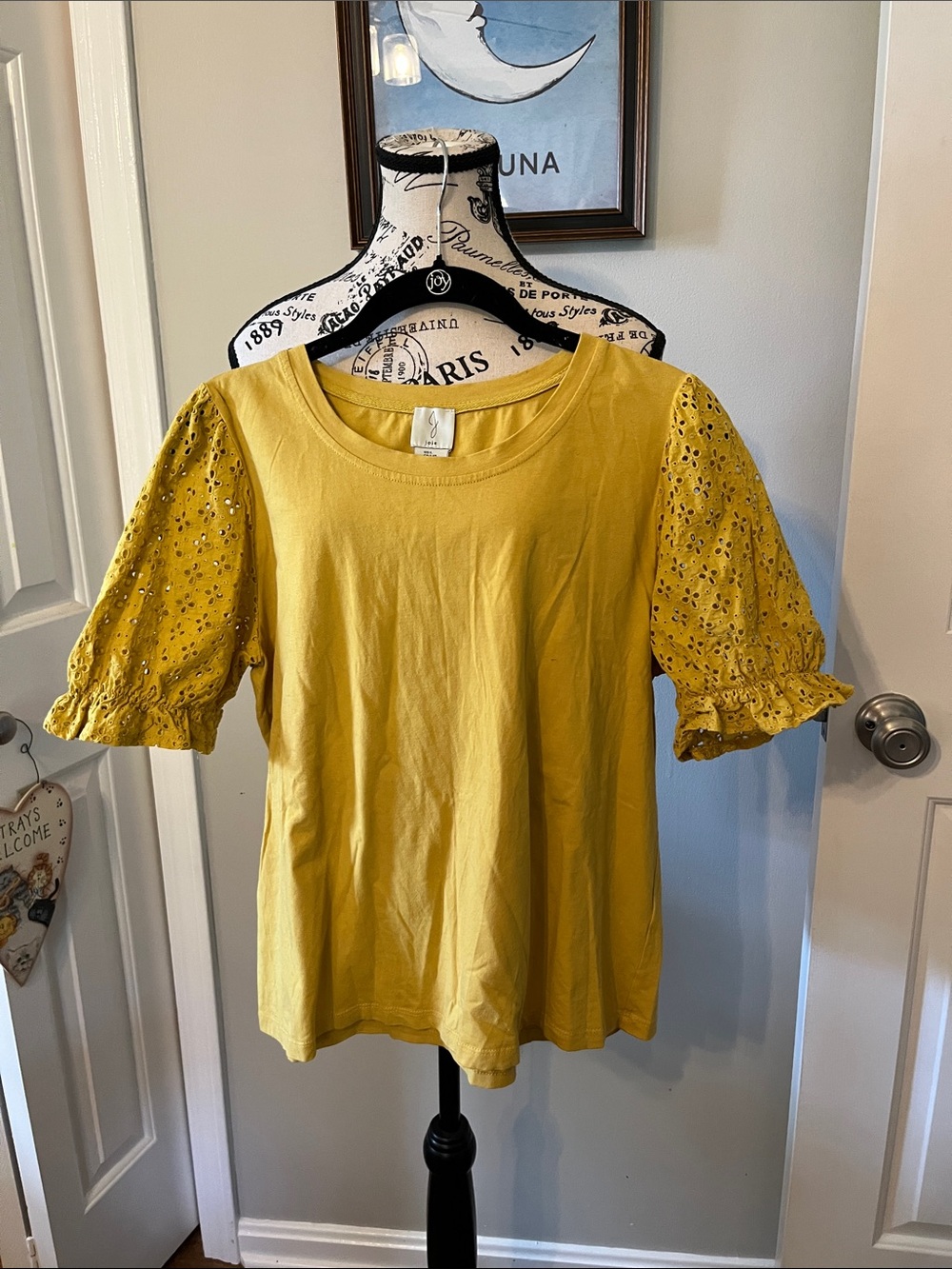 Joie Mustard Eyelet Puff Sleeve Tee